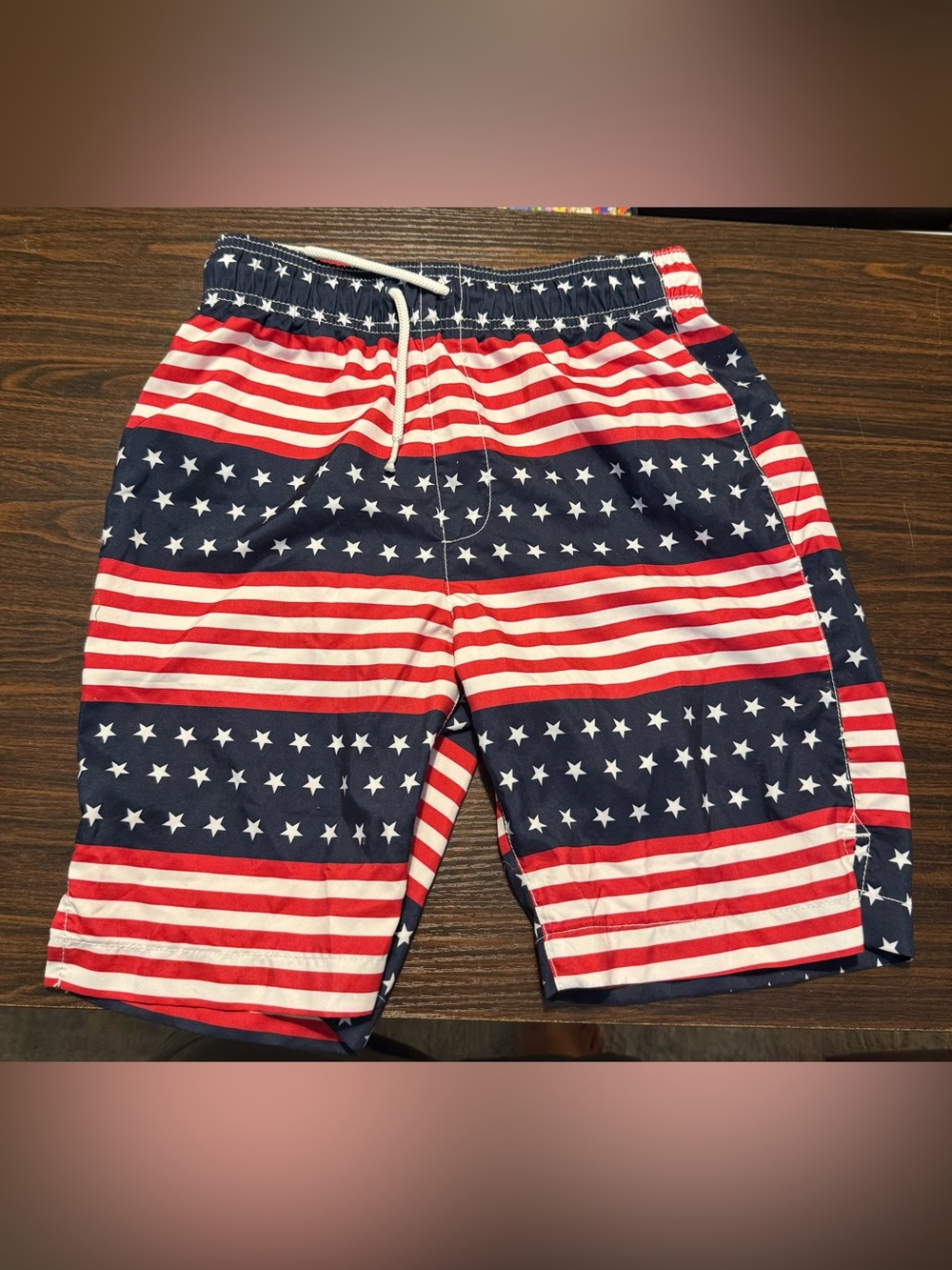 Place Sport Kids USA Flag Swim Trunks Shorts Sz L(10/12)Patriotic Red White Blue